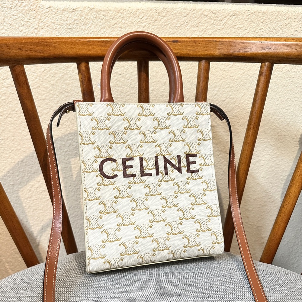 MINI VERTICAL CABAS IN TRIOMPHE CANVAS AND CALFSKIN WITH CELINE PRINT